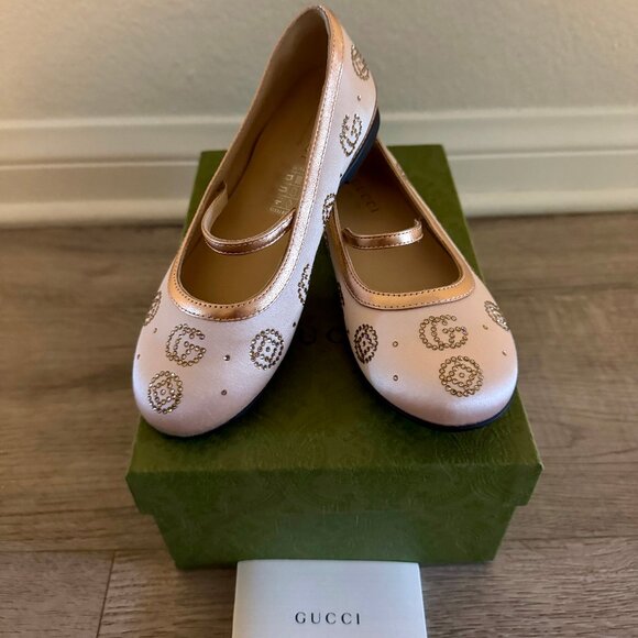 Gucci Kids Double G-Logo Ballerina Shoes – Light Pink, Size 30, BNWT